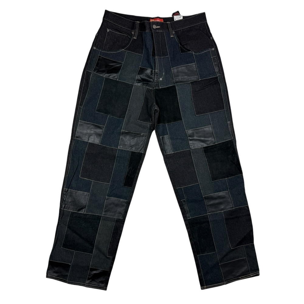Vintage NWT Davoucci Rare Patchwork Denim Leather Jeans Y2K 38x33 NEW vtg Dark
